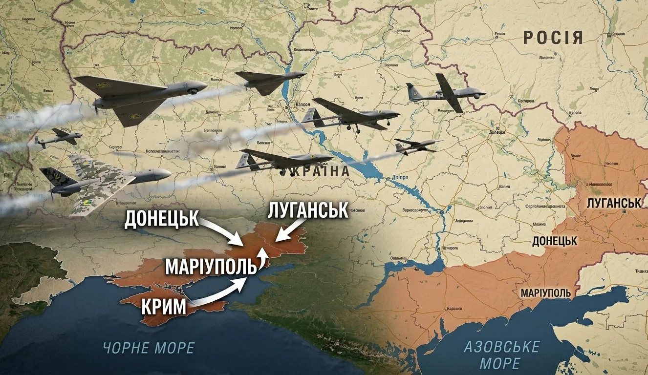 У Криму, Мелітополі та Маріуполі вночі лунали вибухи: повідомляють про атаку дронів та пожежі
